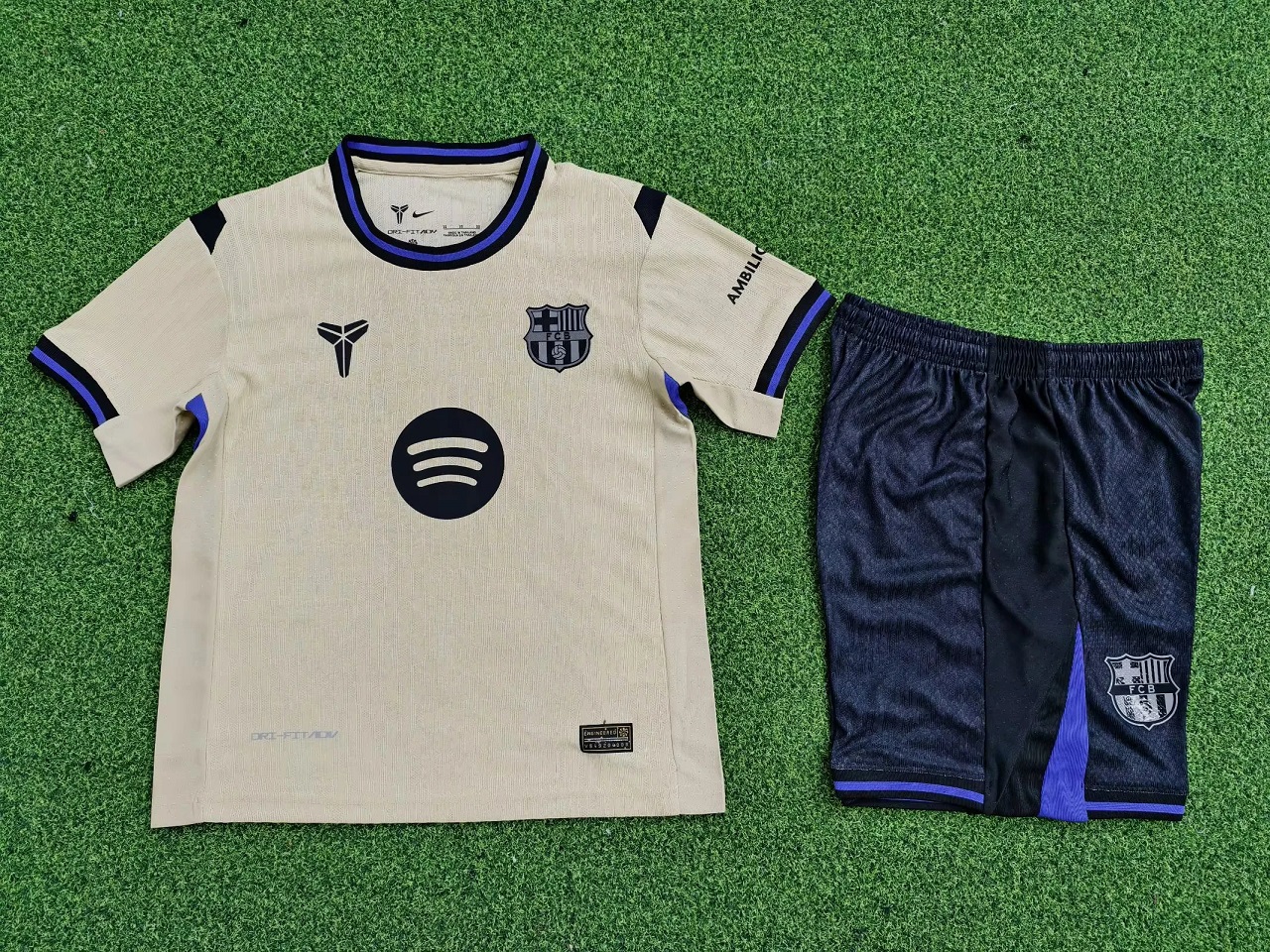 Kids-Barcelona 25/26 Away Light Beige Soccer Jersey(Player)